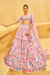Pink Organza Sequinned Designer Lehenga